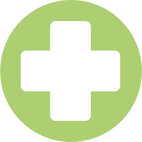 white cross icon in green circle